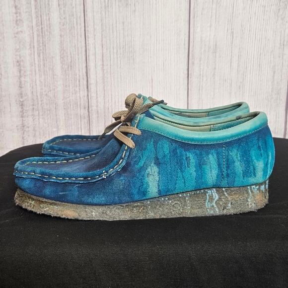 Men\'s Blue & Green Wallabee Clarks 36405 Low Top Suede Shoes, sz 8M main image 7